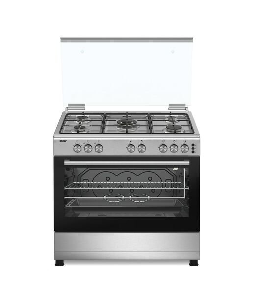 فرن غاز اوسكار 5 عيون 60×90  استيل جوانب سلفر امان كامل (تركي)